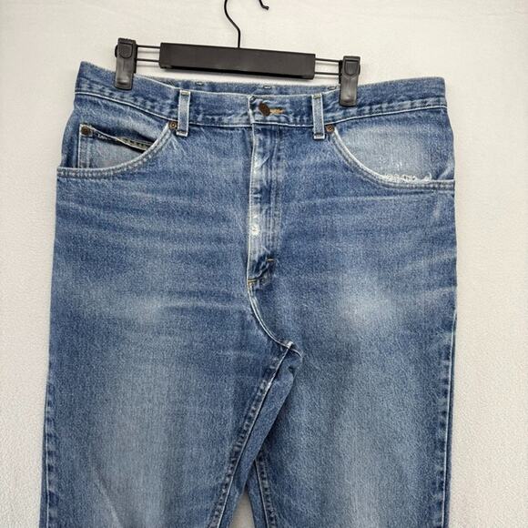 Vintage Lee Jeans Fits 33x32 Blue Wallet Faded Whisker Distressed Cowboy 80s 90s - Picture 1 of 11